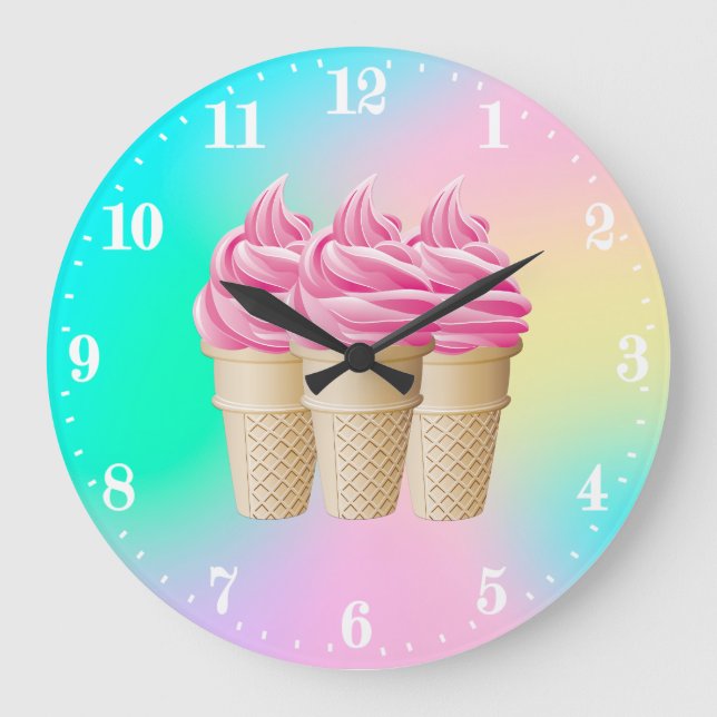 cute ice cream decor Large Clock (Front)