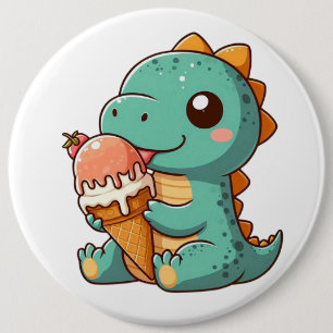 Cute ice cream eating dino 6 cm round badge