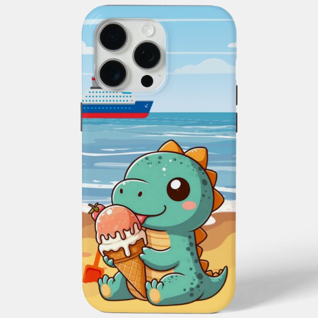 Cute ice cream eating dino at the beach Case-Mate iPhone case (Back)