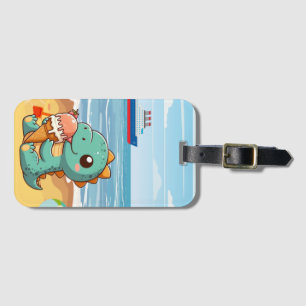 Cute ice cream eating dino at the beach luggage tag