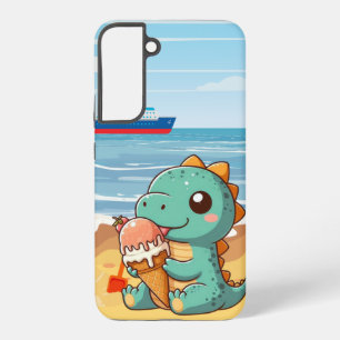 Cute ice cream eating dino at the beach samsung galaxy case