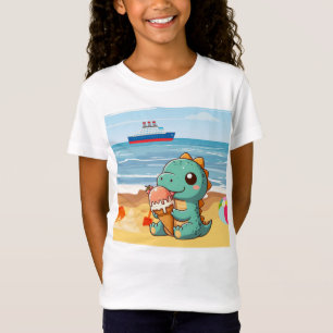 Cute ice cream eating dino at the beach T-Shirt