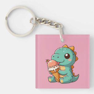 Cute ice cream eating dino key ring