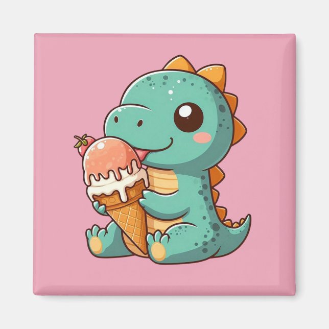 Cute ice cream eating dino magnet (Front)
