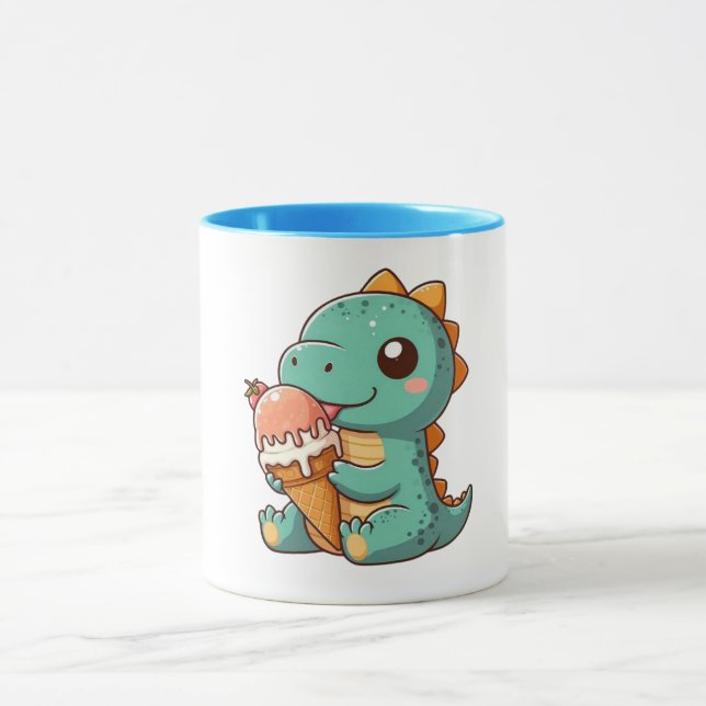 Cute ice cream eating dino mug (Center)