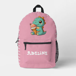 Cute ice cream eating dino printed backpack