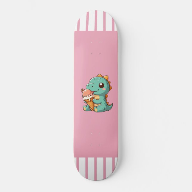 Cute ice cream eating dino skateboard (Front)
