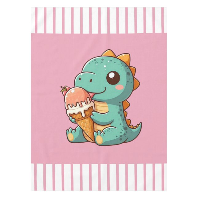 Cute ice cream eating dino tablecloth (Front)