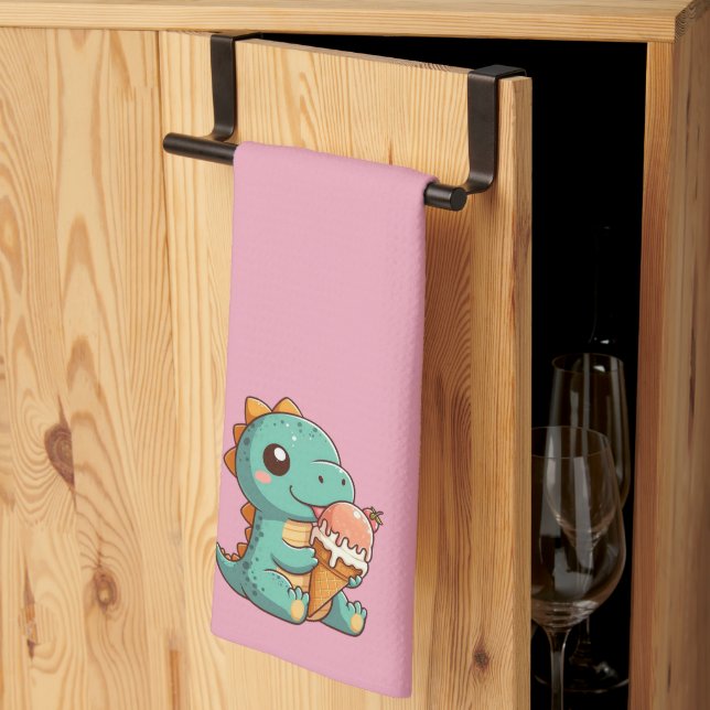 Cute ice cream eating dino tea towel (Thirds Fold)