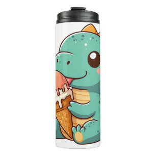 Cute ice cream eating dino thermal tumbler