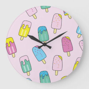Cute ice cream: fruit pattern. large clock