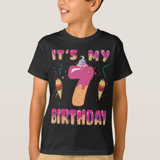 Cute Ice Cream It's my 7th Birthday Sweetie 7 yrs  T-Shirt (Front)