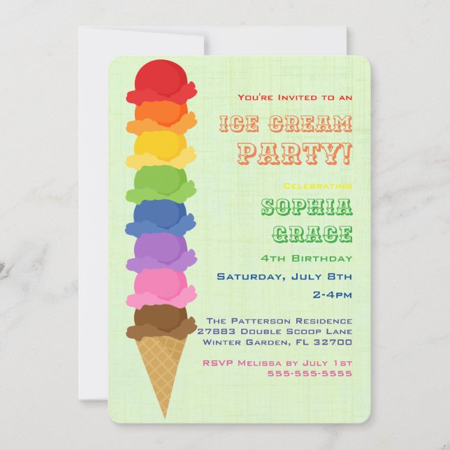Cute Ice Cream Kids Birthday Party Invitation (Front)
