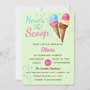 Cute Ice Cream Kids Birthday Party Invitation