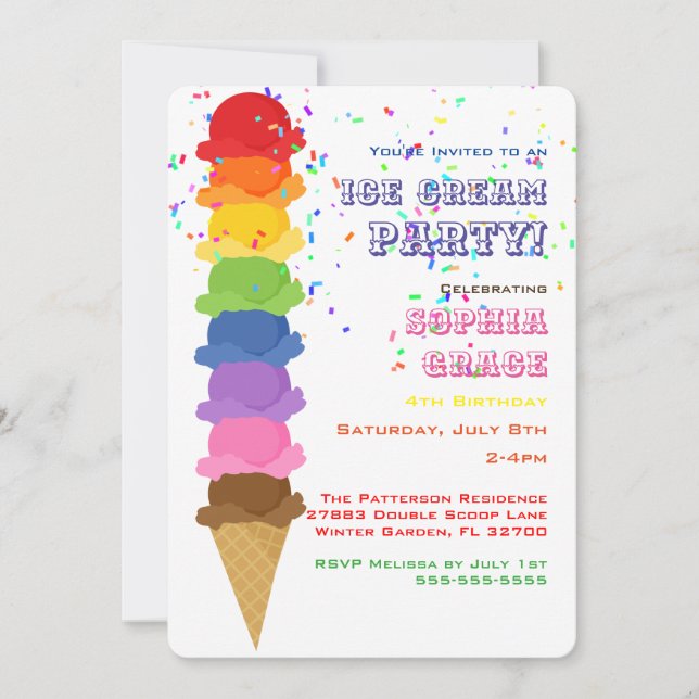 Cute Ice Cream Kids Birthday Party Invitation (Front)