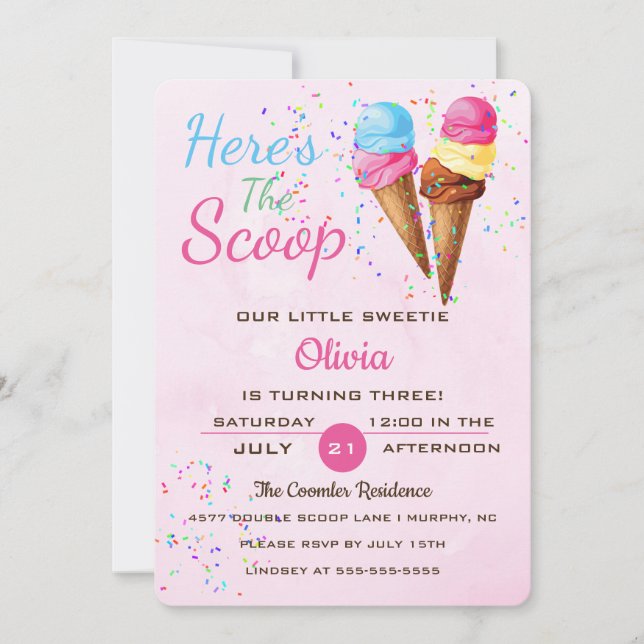 Cute Ice Cream Kids Birthday Party Invitation (Front)