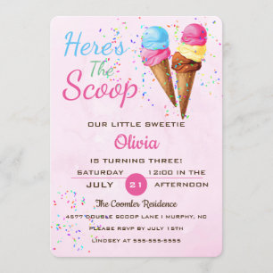 Cute Ice Cream Kids Birthday Party Invitation