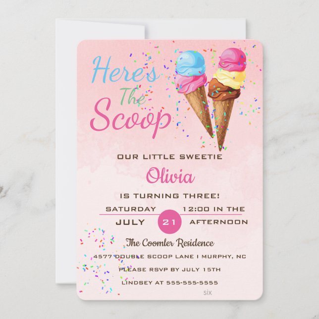 Cute Ice Cream Kids Birthday Party Invitation (Front)
