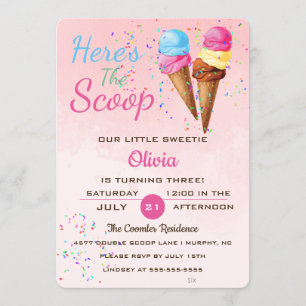 Cute Ice Cream Kids Birthday Party Invitation