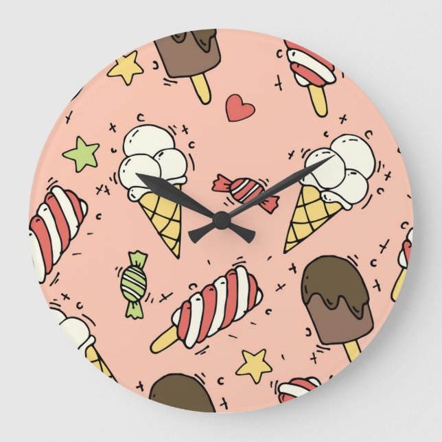 Cute Ice Cream & Lollipops: Seamless Large Clock (Front)