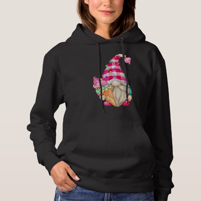 Cute Ice Cream Lover Gnome For Women With Pink Buf Hoodie (Front)