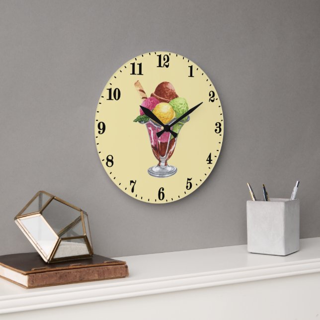 Cute ice cream lovers  large clock (Office)