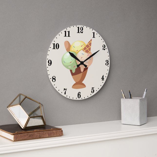 Cute ice cream lovers large clock (Office)