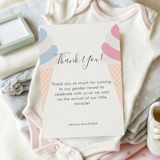 Cute Ice Cream Pastel Colour Gender Reveal Thank You Card (Creator Uploaded)