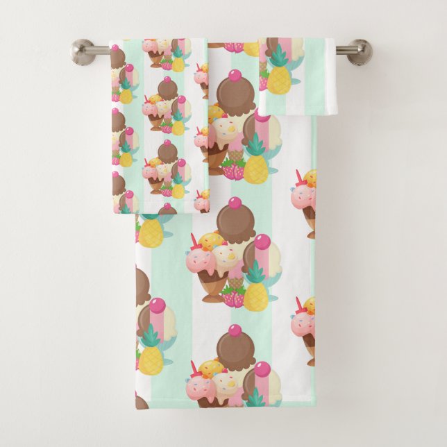 Cute Ice Cream Pattern Bath Towel Set (Insitu)