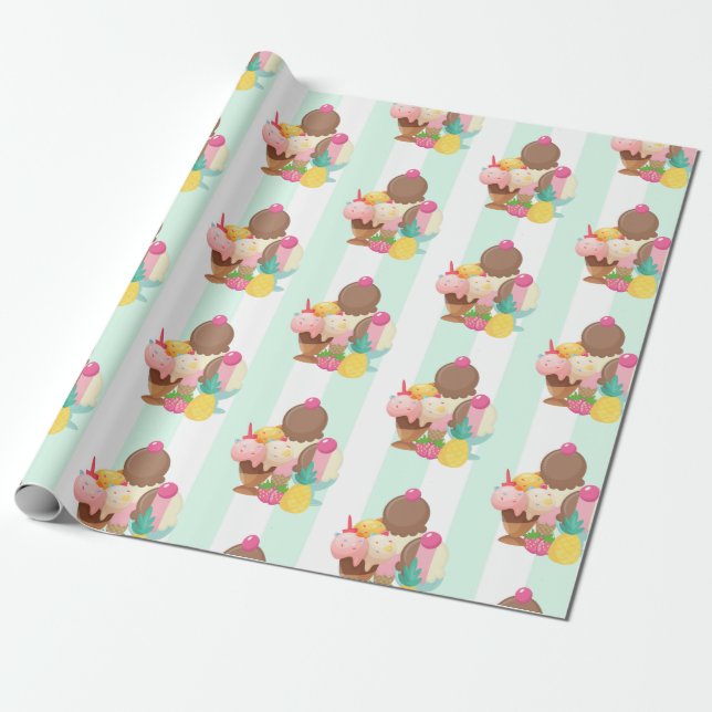Cute Ice Cream Pattern Wrapping Paper (Unrolled)
