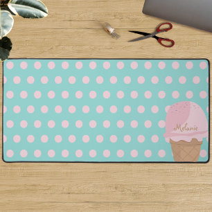 Cute Ice Cream Polka Dot Pattern Girly Desk Mat