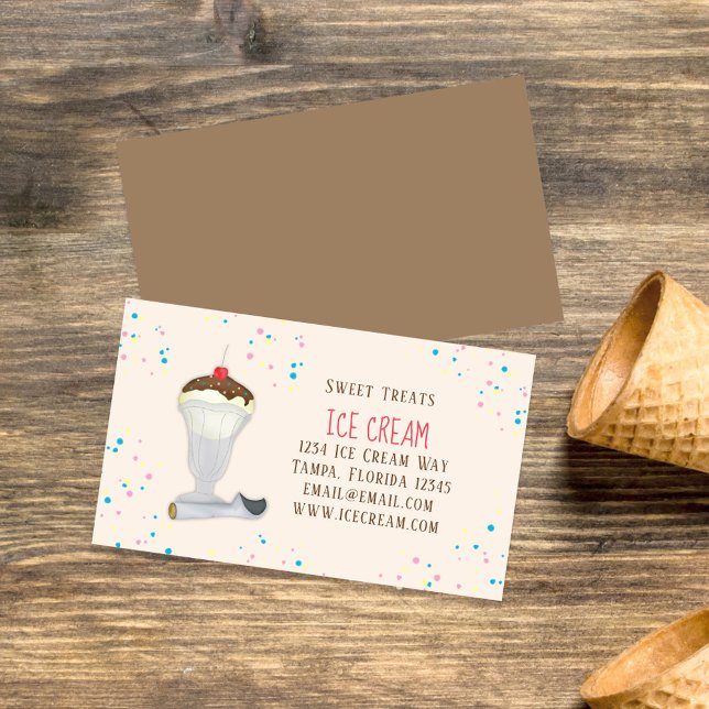 Cute Ice Cream Restaurant Custom Business Card (Ice Cream Sundae Simple Business Cards.)