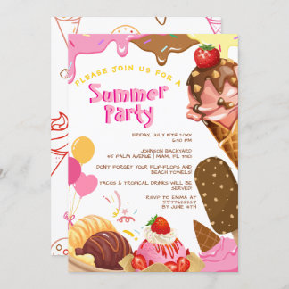 Cute ice cream summer party invitation
