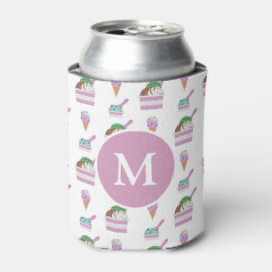 Cute Ice Cream Summer Pattern Monogram Can Cooler