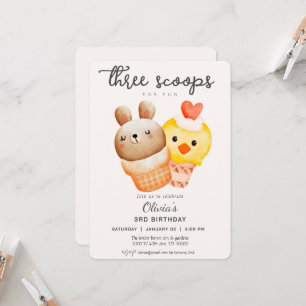 Cute ice cream third birthday  invitation