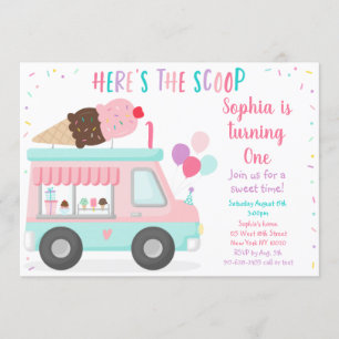 Cute Ice Cream Truck Birthday Invitation