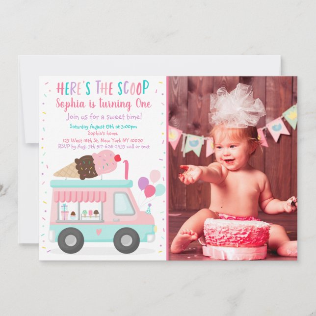Cute Ice Cream Truck Birthday Invitation (Front)
