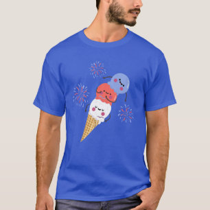 Cute Ice Cream US Flag Colour 4Th Of July Watercol T-Shirt