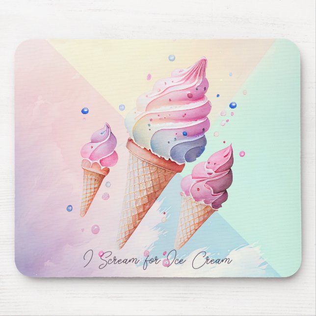 Cute Ice Cream watercolor Mouse Mat (Front)