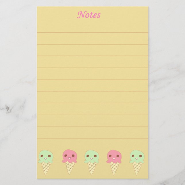 Cute Ice Creams Orange Stationery (Front)