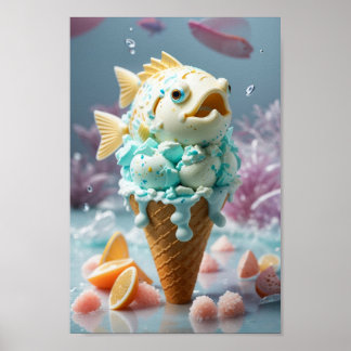 Cute ice crem fish poster