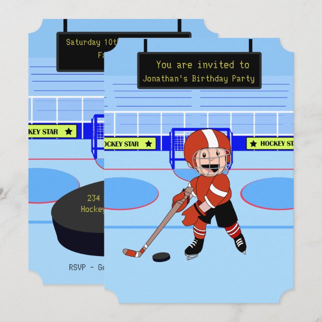 Cute Ice Hockey star Birthday Invitation (Front/Back)