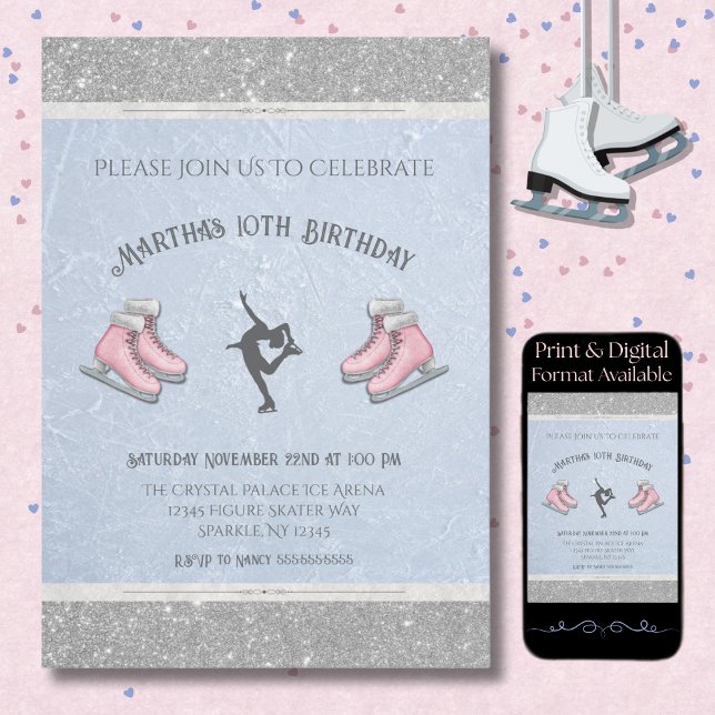 Cute Ice Rink Party Figure Skating Birthday Invitation (Invite guests to a party that's sure to sparkle with Figure Skater Birthday Party Invitations)