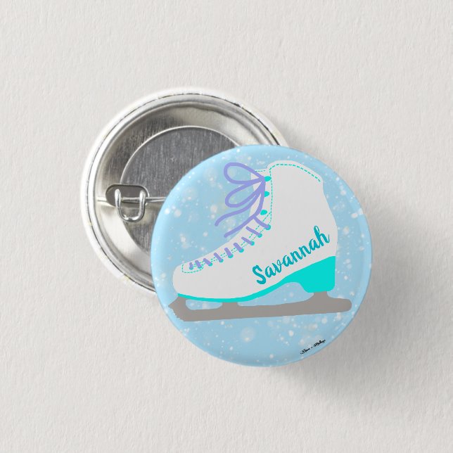 Cute Ice Skate Blue Personalised Figure Skater's 3 Cm Round Badge (Front & Back)