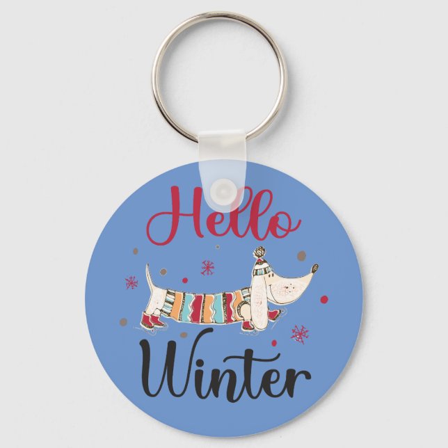 Cute ice skating dog key ring (Front)
