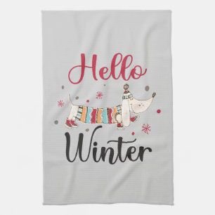 Cute ice skating dog tea towel