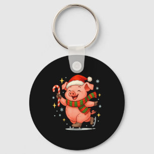 Cute Ice Skating G Funny Santa Christmas Holiday  Key Ring