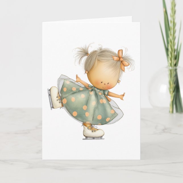 Cute Ice Skating Girl Clipart Art Card (Front)