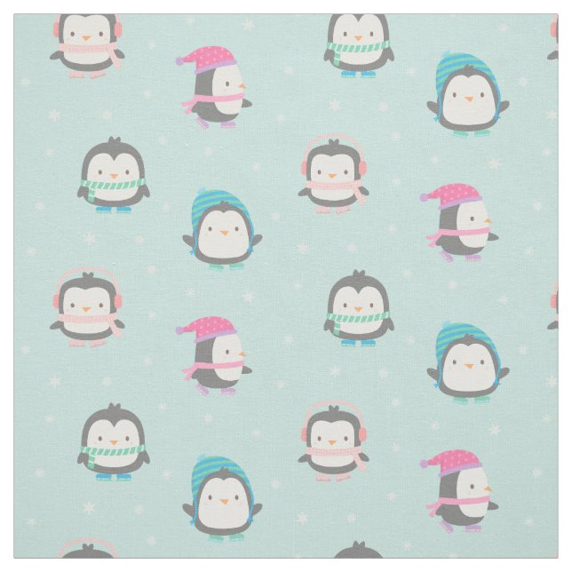 Cute Ice Skating Penguins Christmas Pattern Fabric (Swatch)