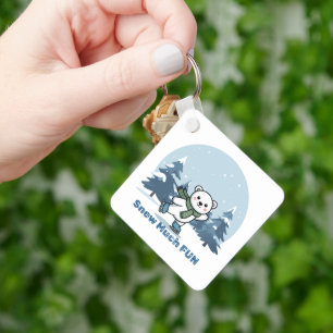 Cute Ice Skating Polar Bear Snow Much Fun Acrylic Key Ring